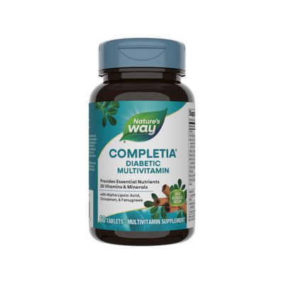 Nature&#39;s Way Completia Diabetic Multivitamin, Provides Essential Nutrients, with Alpha Lipoic Acid, Cinnamon, Fenugreek, Taurine, Lutein, High Potency B-Vitamins, 60 Tablets (Packaging May Vary)
