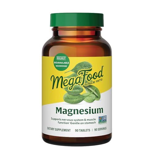 MegaFood Magnesium - Supports heart &amp; nervous system - Magnesium Supplement with fermented Magnesium Glycinate - Vegan, Gluten-Free, Non-GMO and Kosher - Made Without 9 Food Allergens - 90 Tabs
