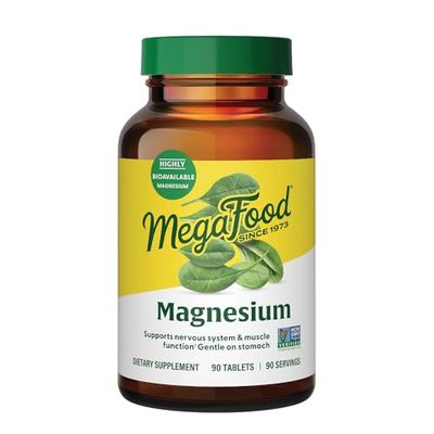 MegaFood Magnesium - Supports heart &amp; nervous system - Magnesium Supplement with fermented Magnesium Glycinate - Vegan, Gluten-Free, Non-GMO and Kosher - Made Without 9 Food Allergens - 90 Tabs