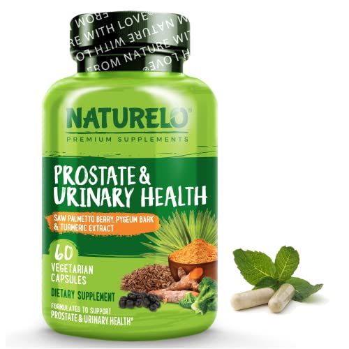 NATURELO Prostate &amp; Urinary Health, Comprehensive Formula with Saw Palmetto, Pygeum, Tumeric, Plant Sterols, Broccoli and Lycopene, 60 Vegetarian Capsules