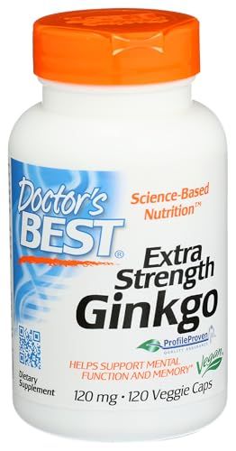 Doctor&#39;s Best Extra Strength Ginkgo, Non-GMO, Gluten Free, Vegan, Soy Free, Promotes Mental Function and Memory, 120 mg, 120 Count (Pack of 1)