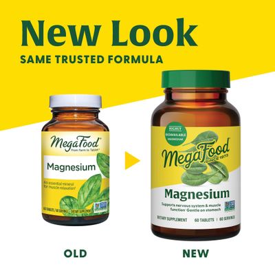MegaFood Magnesium - Supports heart &amp; nervous system - Magnesium Supplement with fermented Magnesium Glycinate - Vegan, Gluten-Free, Non-GMO and Kosher - Made Without 9 Food Allergens - 90 Tabs