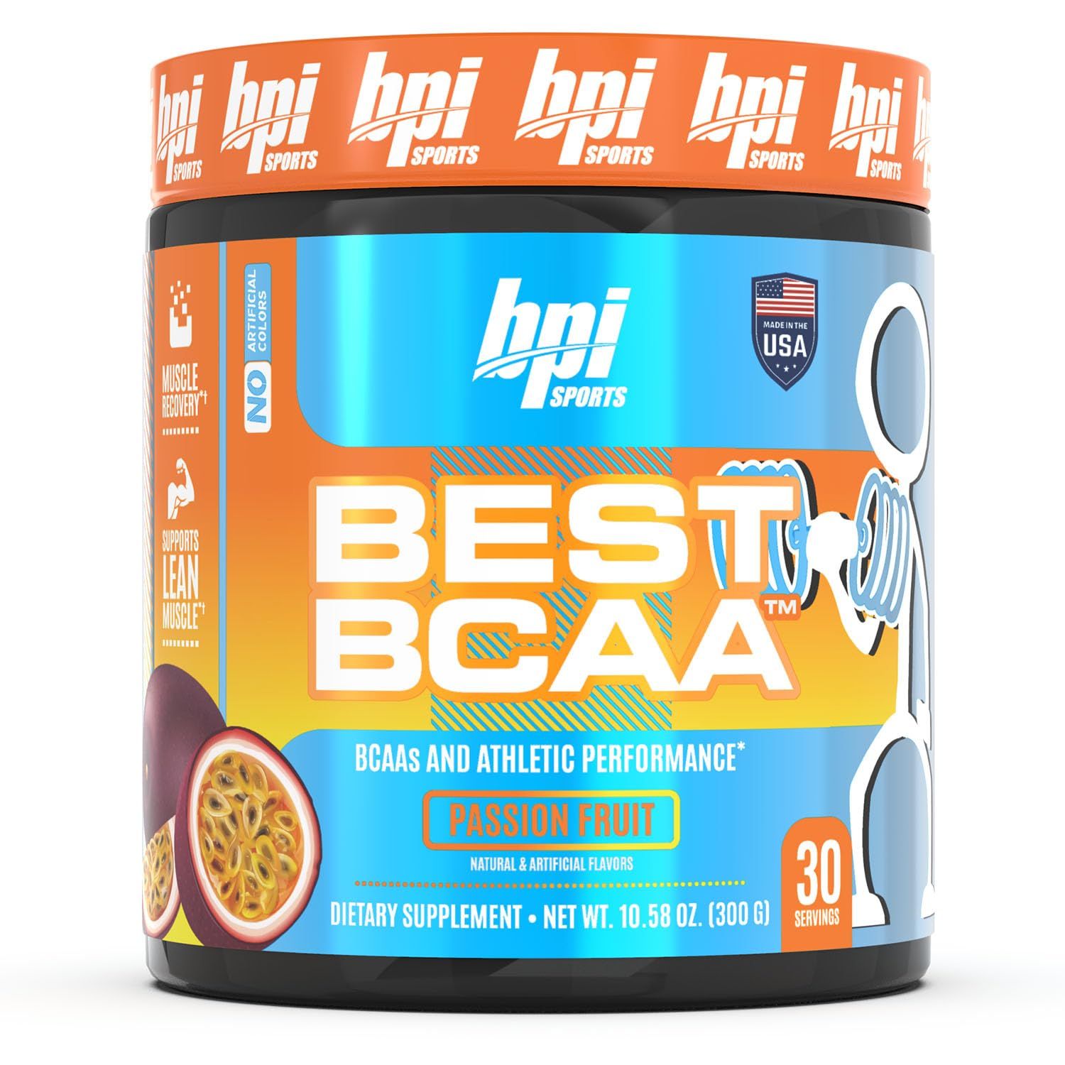 BPI Sports Best BCAA - The Building Blocks of Protein and Muscle - Supports Metabolism - Omega 6 - Passion Fruit, 30 Servings, 300 g