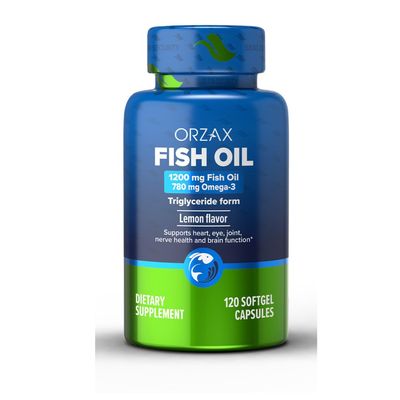 ORZAX Omega 3 Fish Oil 1200 mg - EPA DHA Omega 3 Supplement - Heart, Eye, Joint, and Nerve &amp; Brain Supplement - Lemon Flavored - 120 Softgels Capsules