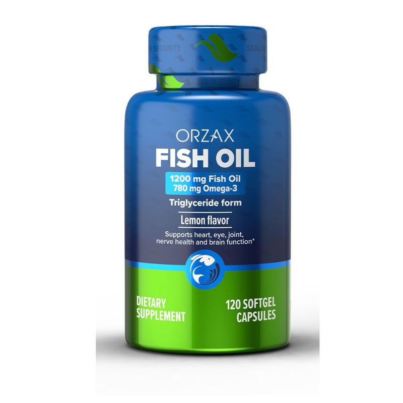 ORZAX Omega 3 Fish Oil 1200 mg - EPA DHA Omega 3 Supplement - Heart, Eye, Joint, and Nerve &amp; Brain Supplement - Lemon Flavored - 120 Softgels Capsules
