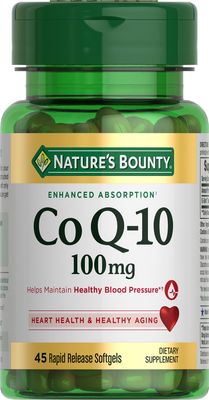 Nature&#39;s Bounty CoQ10 100mg for Heart Health Support, Non-GMO Q-Sorb Coenzyme Q-10 Antioxidant Support and Cardiovascular Wellness, Dietary Supplement, Rapid Release Softgels, 45 ct