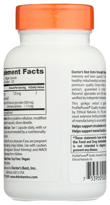 Doctor's Best Extra Strength Ginkgo, Non-GMO, Gluten Free, Vegan, Soy Free, Promotes Mental Function and Memory, 120 mg, 120 Count (Pack of 1)