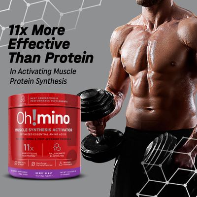 Oh!mino Amino Acid Energy Blend - Pre-Post Workout Powder, BCAA Amino Acids, Workout Recovery Drink, Muscle Synthesis Activator, Caffeinated Berry Blast, 280 g, 40 Servings