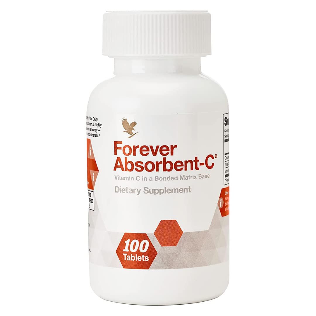 Forever Living - Forever Absorbent-C - Orange &amp; Honey Flavor - 1 Bottle (100 Chewable Tablets) - Vitamin C Supplement with Honey &amp; Oat Bran - Immune Support, Free Radical Defense &amp; Skin Health