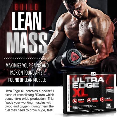 Ultra Edge XL - BCAA Bodybuilding Supplement - Nitric Oxide Booster for Maximum Muscle Growth - Recovery - and Intensified Workouts - with Amino Acids L Glutamine - L Arginine (60 Capsules)