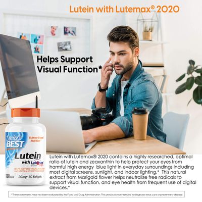 Doctor's Best Lutein Featuring Lutemax, Non-GMO, Gluten Free, Eye Health, 20 mg, 60 Softgels