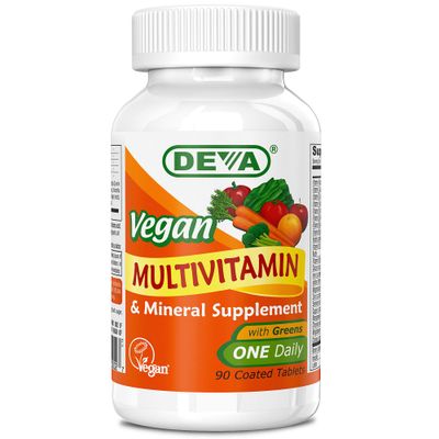 Deva Vegan Multivitamin and Mineral Supplement - Once-Per-Day Formula with Greens - Vitamins A, C, D, E, B Complex, High-Potency Formulation for Daily Health and Wellness- 90 Coated Tablets, 1-Pack