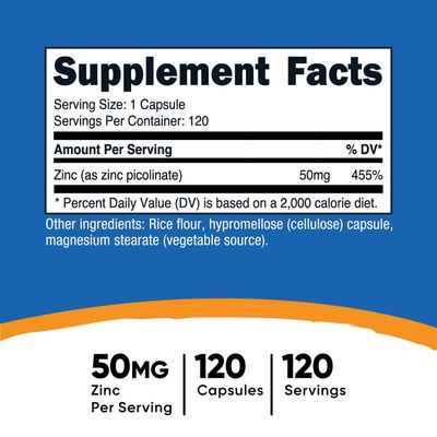 Nutricost Zinc Picolinate 50mg, 120 Vegetarian Capsules - Gluten Free and Non-GMO