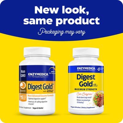 Enzymedica Digest Gold + ATPro, Maximum Strength Enzyme Formula, Prevents Bloating and Gas, 14 Key Enzymes Including Amylase, Protease, Lipase and Lactase, 240 Capsules