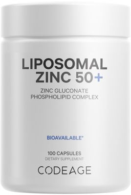 Codeage Liposomal Zinc Supplement - 3 Month Supply - One Per Day - 50 mg Zinc Gluconate Vitamin Pills - Essential Mineral Supplements Zinc Plus Liposomal Delivery Matrix - Vegan Non-GMO - 100 Capsules
