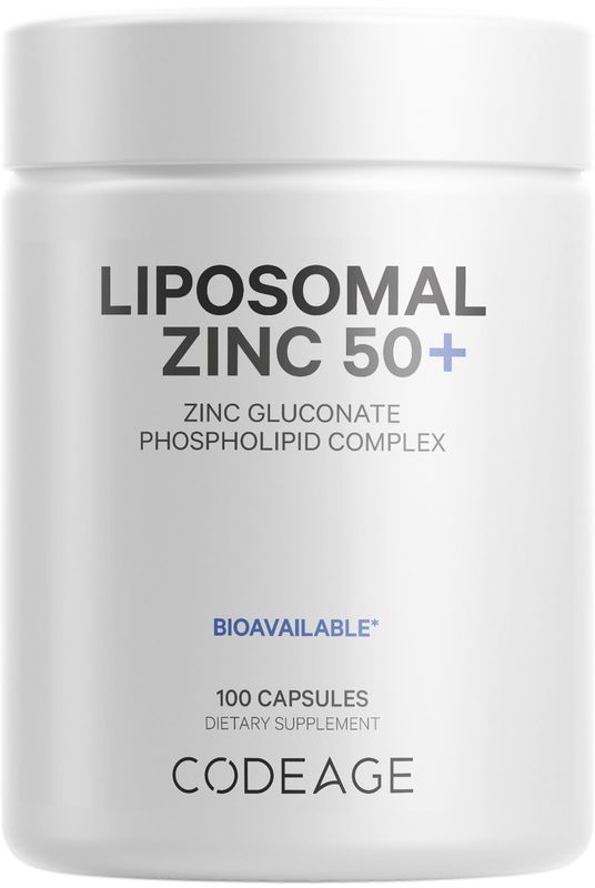 Codeage Liposomal Zinc Supplement - 3 Month Supply - One Per Day - 50 mg Zinc Gluconate Vitamin Pills - Essential Mineral Supplements Zinc Plus Liposomal Delivery Matrix - Vegan Non-GMO - 100 Capsules