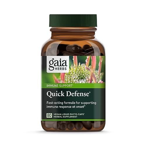 Gaia Herbs Quick Defense - Fast-Acting Immune Support Supplement for Use at Onset of Symptoms - with Echinacea, Black Elderberry, Ginger &amp; Andrographis - 80 Vegan Liquid Phyto-Capsules (8-Day Supply)