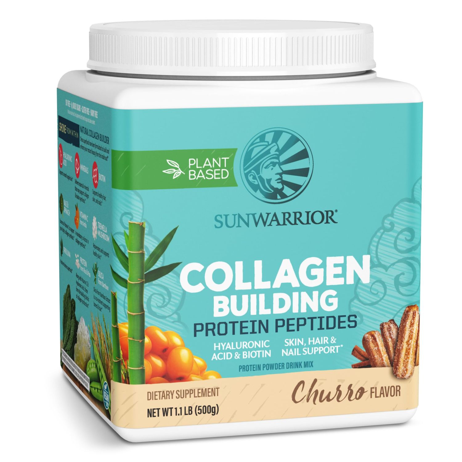 Sunwarrior Vegan Collagen Protein Powder Plant-Based | Hyaluronic Acid Minerals Biotin Soy Free Dairy Free Gluten Free Non-GMO | Churro 20 Servings | Collagen Building Peptides