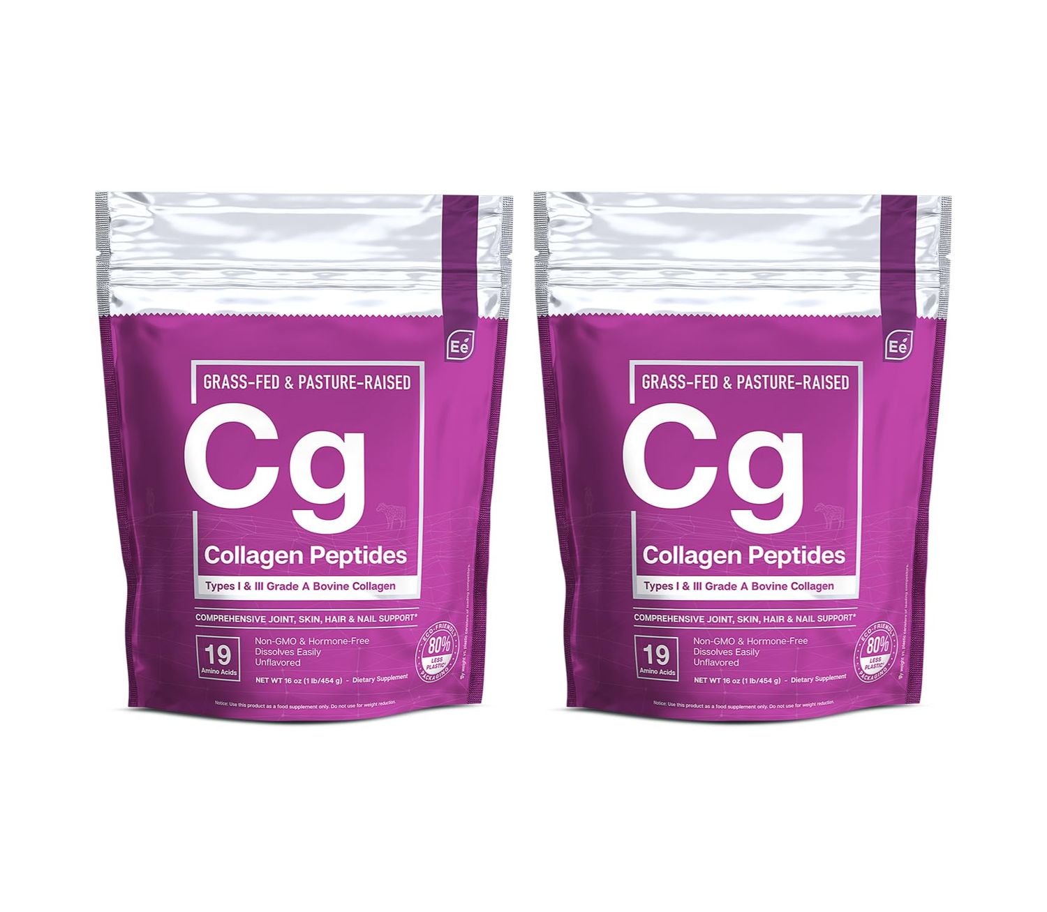 Essential Elements Hydrolyzed Collagen Powder - Joint, Skin, Hair, and Nail Support | Types I &amp; III Peptides | Preservative-Free, Grass-Fed, Hormone-Free, Dissolves Easily (2-Pack)