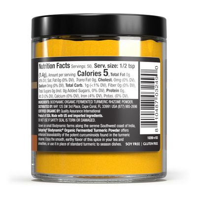Dr. Mercola Solspring Biodynamic Organic Fermented Turmeric Powder, 2.40 Oz. (50 Servings per Container), Non GMO, Gluten Free, USDA Organic, Demeter Certified