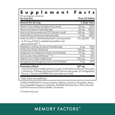 MICHAEL'S Health Naturopathic Programs Memory Factors - 90 Vegetarian Tablets - Provides Nourishment Memory &amp; Cognition - Kosher - 20 Servings
