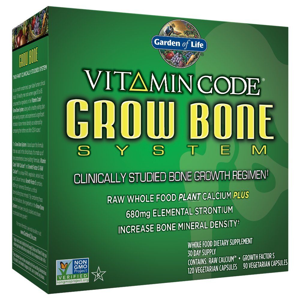 Garden of Life Calcium Supplement - Vitamin Code Grow Bone Made with Whole Foods, Strontium, Magnesium, K2 MK7, Vitamin D3 &amp; C Plus Probiotics for Gut Health, 30 Day Supply