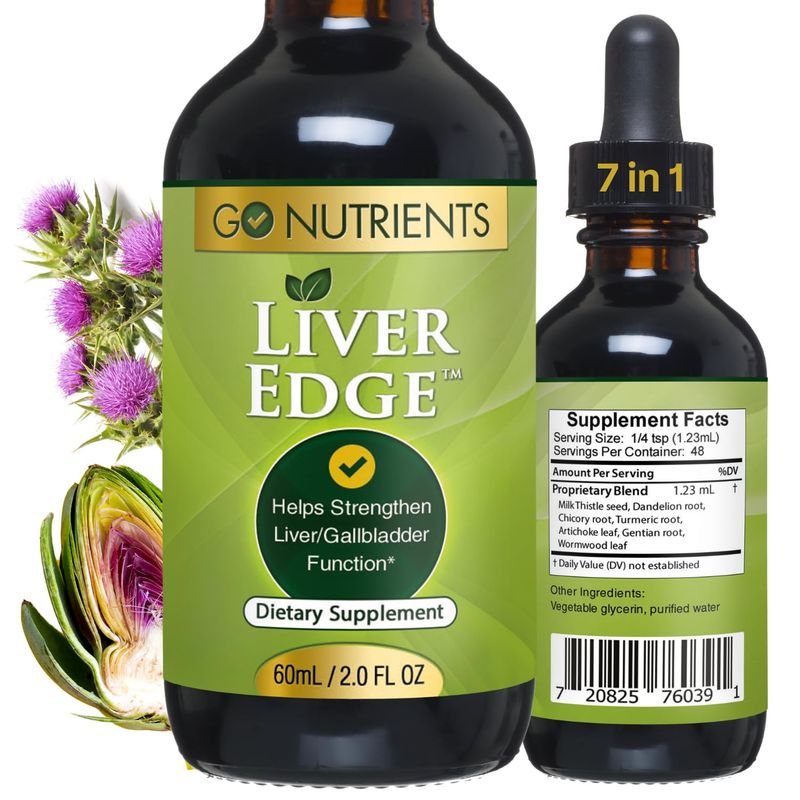 Go Nutrients Liver Edge - Liquid Liver Health Supplement for Liver Cleanse Detox &amp; Repair - Milk Thistle, Dandelion, Artichoke Extract &amp; Turmeric - 7 in 1 Organic Liver Support Formula - 2oz