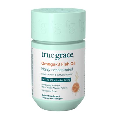True Grace Omega-3 Fish Oil - 60 Softgels - 1400 mg EPA + DHA - Brain, Heart, Joint &amp; Immune Health - Organic, Gluten Free, Soy Free