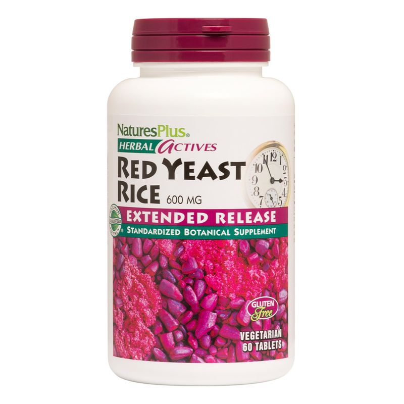 NaturesPlus Herbal Actives Red Yeast Rice, Extended Release - 600mg, 60 Vegan Tablets - Herbal Supplement - Cholesterol Support - Vegetarian, Gluten-Free - 60 Servings