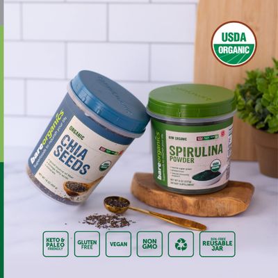 BareOrganics 13132 USDA Organic Raw Spirulina Powder, Whole Food Supplement, Gluten-Free &amp; Non-GMO, 8 Ounce
