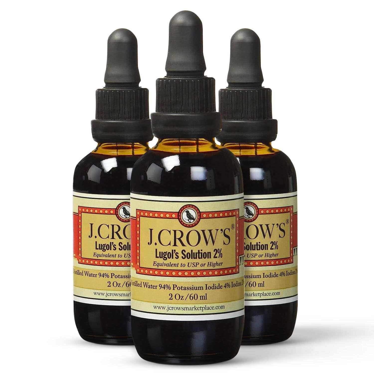J.CROW&#39;S Lugol&#39;s Solution of Iodine 2% 2 oz Three Pack (3 Bottles)