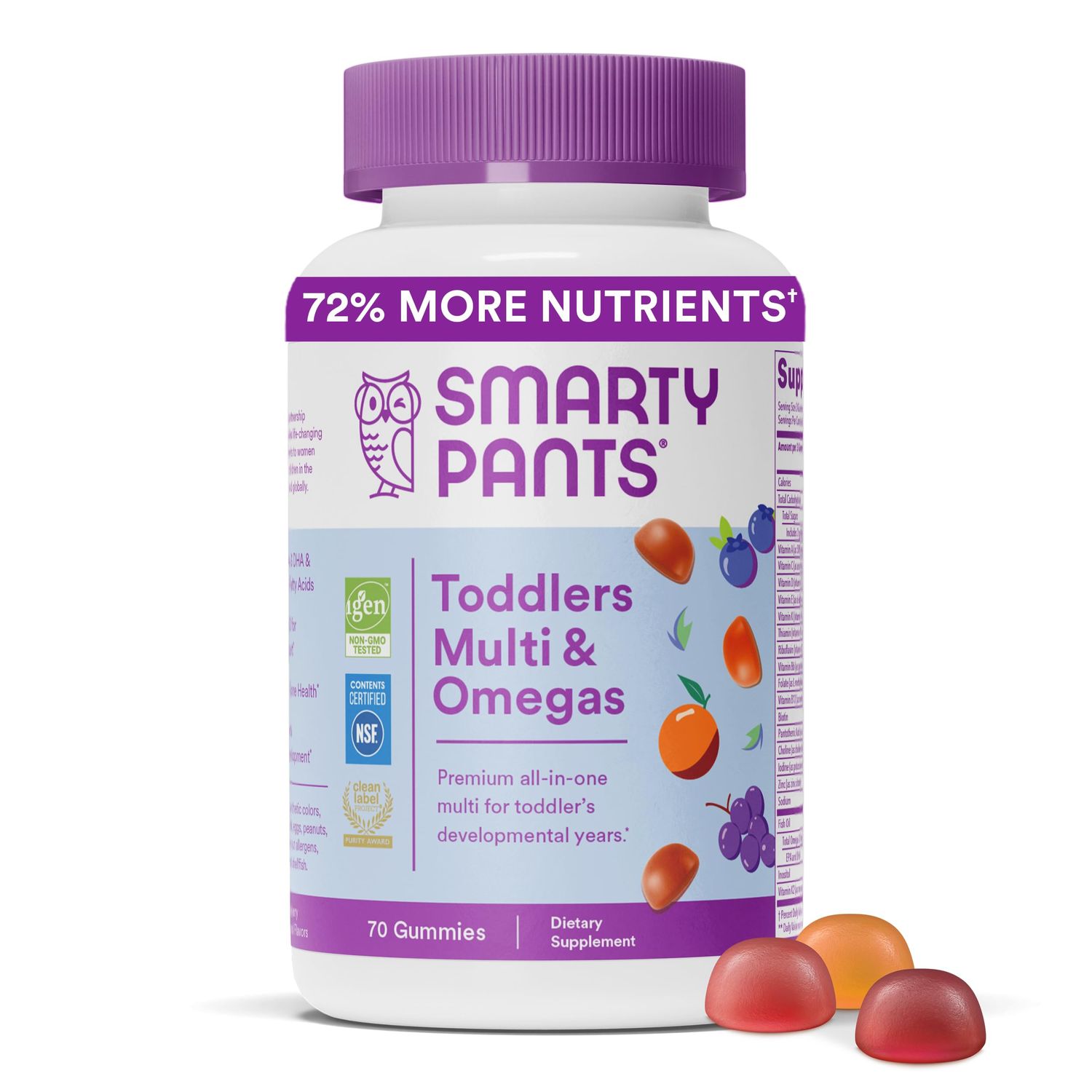SmartyPants Toddler Multivitamin Gummies: Omega3 Fish Oil (EPA/DHA), Vitamin D3, C, Vitamin B12, B6, Vitamin A, K &amp; Zinc for Immune Support, Gluten Free, Three Fruit Flavors, 70 Count (23Day Supply)