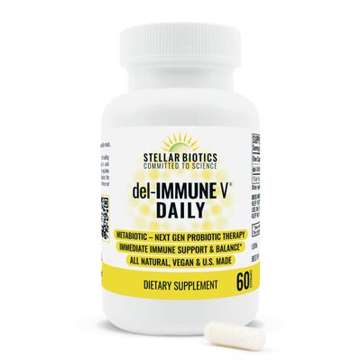 Del-Immune V Daily by Stellar Biotics, All-Natural Immune Support &amp; Gut Health, Immediate Care, Metabiotic: NextGen Probiotic Therapy (60 Caps)