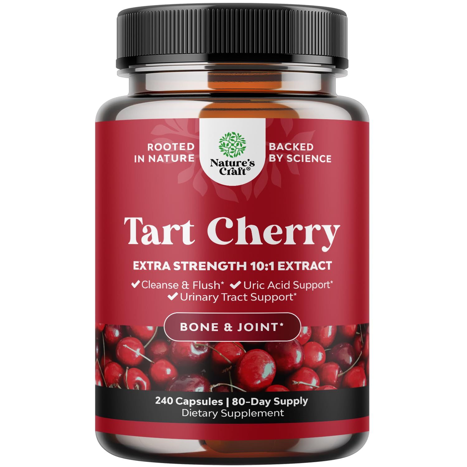 Extra Strength Tart Cherry Capsules - Tart Cherry Extract Capsules 7500mg Non-GMO Tart Cherry Fruit Equivalent per Serving - Advanced Uric Acid Cleanse and Joint Support Supplement - 240 Capsules
