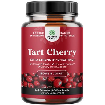 Extra Strength Tart Cherry Capsules - Tart Cherry Extract Capsules 7500mg Non-GMO Tart Cherry Fruit Equivalent per Serving - Advanced Uric Acid Cleanse and Joint Support Supplement - 240 Capsules