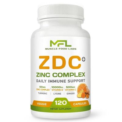 MUSCLE FOOD LABS | Z D C Plus | Vitamin C, 500mg | Vitamin D3, | Zinc, | Turmeric | Ginger | Lysine | Non-GMO &amp; Gluten Free | Veggie Caps | 120 Servings