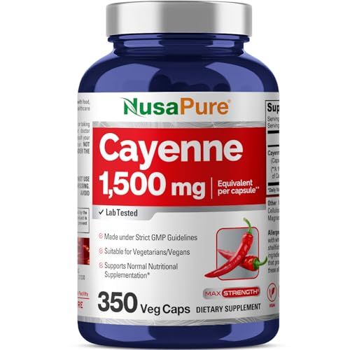 NusaPure Cayenne Pepper 1500mg Per Caps, 350 Veggie Capsules Vegan Vegetarian, Non-GMO