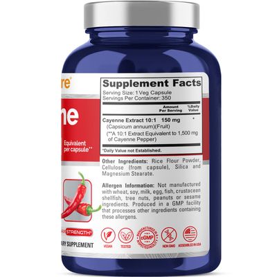 NusaPure Cayenne Pepper 1500mg Per Caps, 350 Veggie Capsules Vegan Vegetarian, Non-GMO