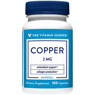 The Vitamin Shoppe Copper 2MG (Copper Gluconate) Supplement - Essential Antioxidant for Iron Metabolism &amp; Immune Support - Once Daily Mineral for Overall Health (100 Capsules)