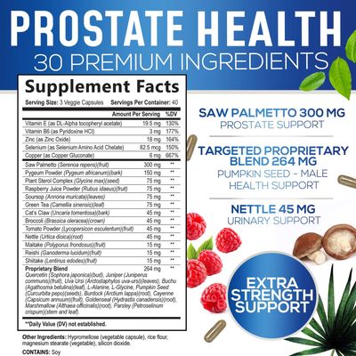 Prostate Men Supplement - Support Complex Formula with Saw Palmetto, Beta Sitosterol, Stinging Nettle, Pygeum, Pumpkin Seed, Zinc, Vitamin B6 E - Supports Prostate & Urinary Health - 120 Capsules