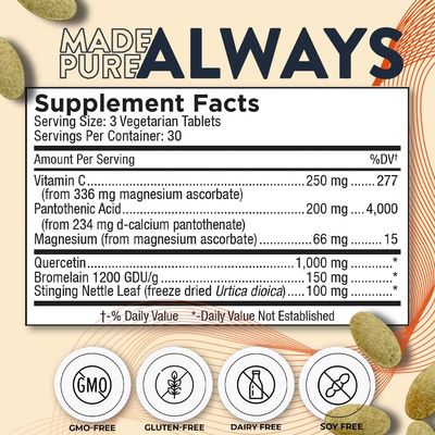 Mt. Angel Vitamins Quercetin Nettle+ - Supports Allergy Wellness & Sinus Health, Featuring Quercetin with Bromelain, Crafted for Seasonal Well-Being, cGMP Certified, Made in USA, 60 Tablets