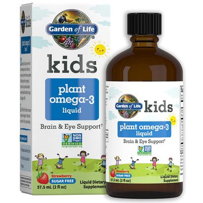 Garden of Life Plant Omega-3 Ala, Dha &amp; Epa Supplement for Children -Liquid, Strawberry - Vegan Brain &amp; Eye Support for Kids, Sugar Free &amp; Non-GMO - 2 Fl Oz