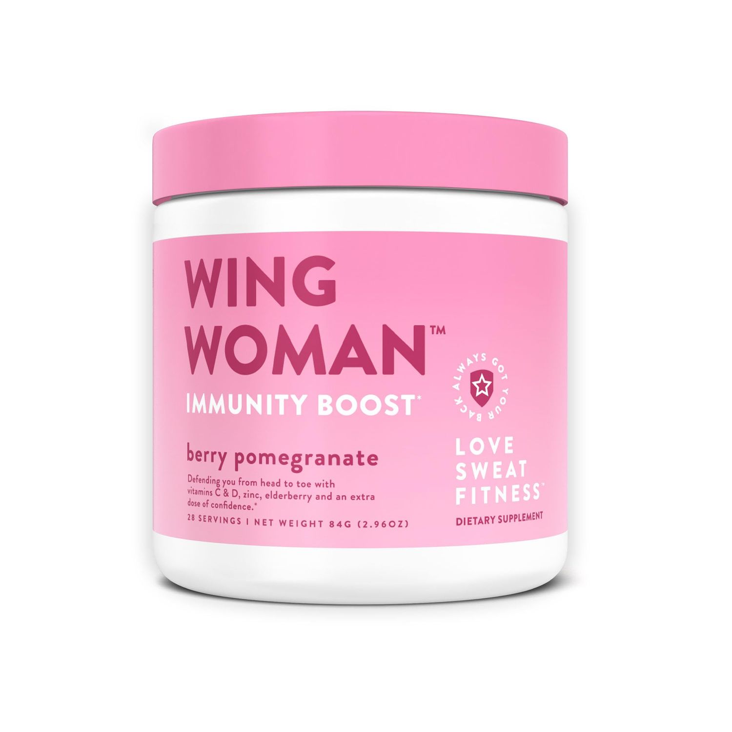 Love Sweat Fitness Immunity Boost Powder | Wing Woman Berry Pomegranate | Healthy Immune System, Antioxidant Boost, Strengthen Defenses | Vegan, No Sugar, Gluten Free, Non-GMO - 28 Servings