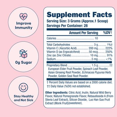 Love Sweat Fitness Immunity Boost Powder | Wing Woman Berry Pomegranate | Healthy Immune System, Antioxidant Boost, Strengthen Defenses | Vegan, No Sugar, Gluten Free, Non-GMO - 28 Servings