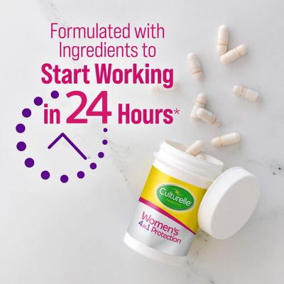 Culturelle 4-in-1 Probiotics for Women, Daily Probiotic &amp; Prebiotic Supplement to Support Vaginal Health, Digestive Health, Immune Health, Occasional Diarrhea, Gas &amp; Bloating Relief, Non-GMO, 30 Count