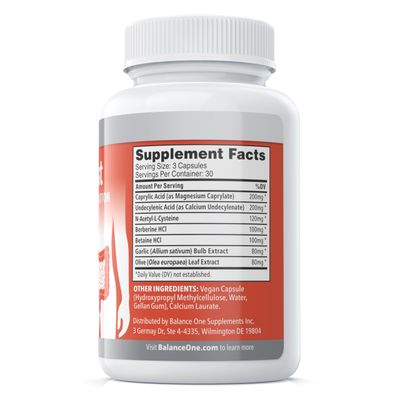 Balance ONE CandAssist Intestinal Flora Balance - Caprylic Acid, Berberine - Delayed Release Capsules - Vegan &amp; Non-GMO - 30 Day Supply