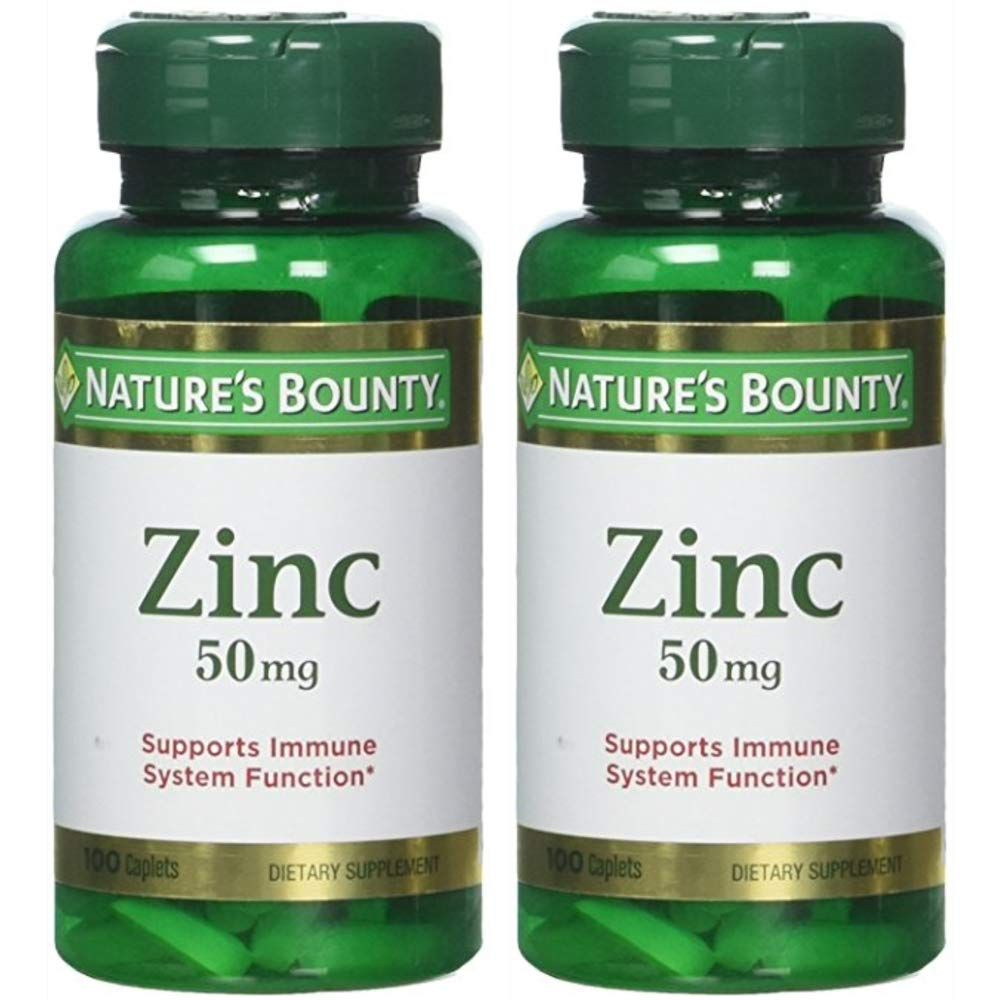Nature&#39;s Bounty Chelated Zinc 50 mg Caplets 100 ea (Pack of 2)