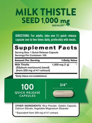 Nature's Truth Milk Thistle Extract Capsules | 1000mg | 100 Count | Non-GMO &amp; Gluten Free Supplement