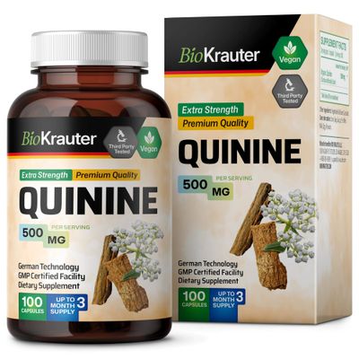 BIO KRAUTER Quinine for Leg Cramp Capsules 500 mg - 100 Cinchona Bark Capsules - Quinine Capsules - Vegan Quinine Capsules Cinchona - No Filler Quinine Powder Caps