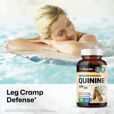 BIO KRAUTER Quinine for Leg Cramp Capsules 500 mg - 100 Cinchona Bark Capsules - Quinine Capsules - Vegan Quinine Capsules Cinchona - No Filler Quinine Powder Caps